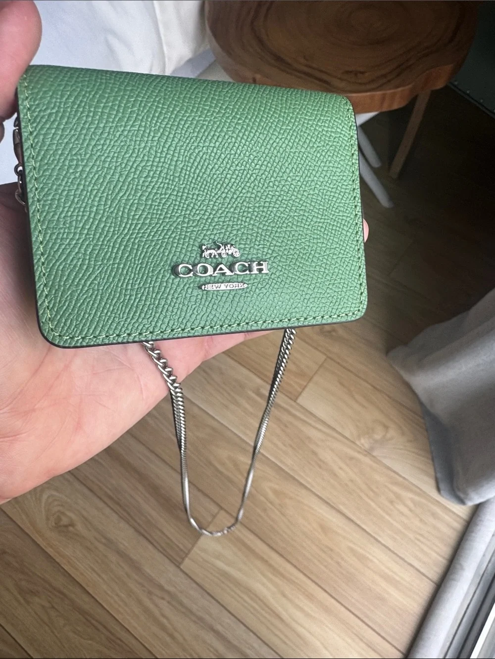 COACH Green Pebbled Leather Crossbody with Silver Chain - Picture 1 of 3